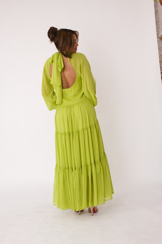 Chartreuse Dream Tiered Maxi Dress - 82348