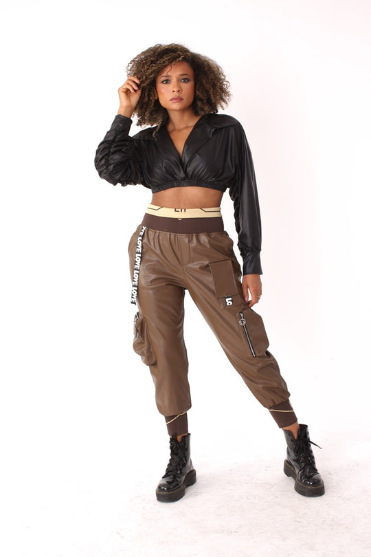 Vegan Leather Cargo Joggers- 81828