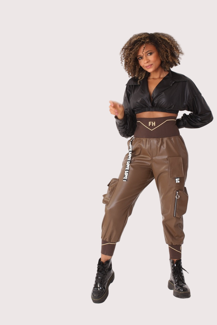Vegan Leather Cargo Joggers- 81828