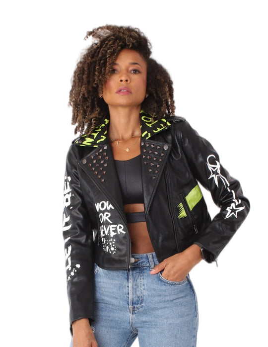 Empowered Soul Vegan Leather Moto Jacket- 81668