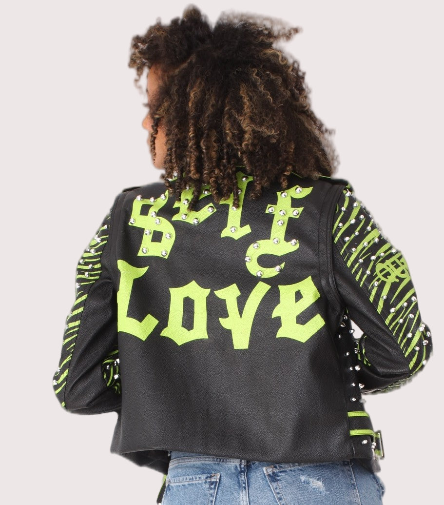 Studded Leather Jacket with Detachable Sleeves - 81989