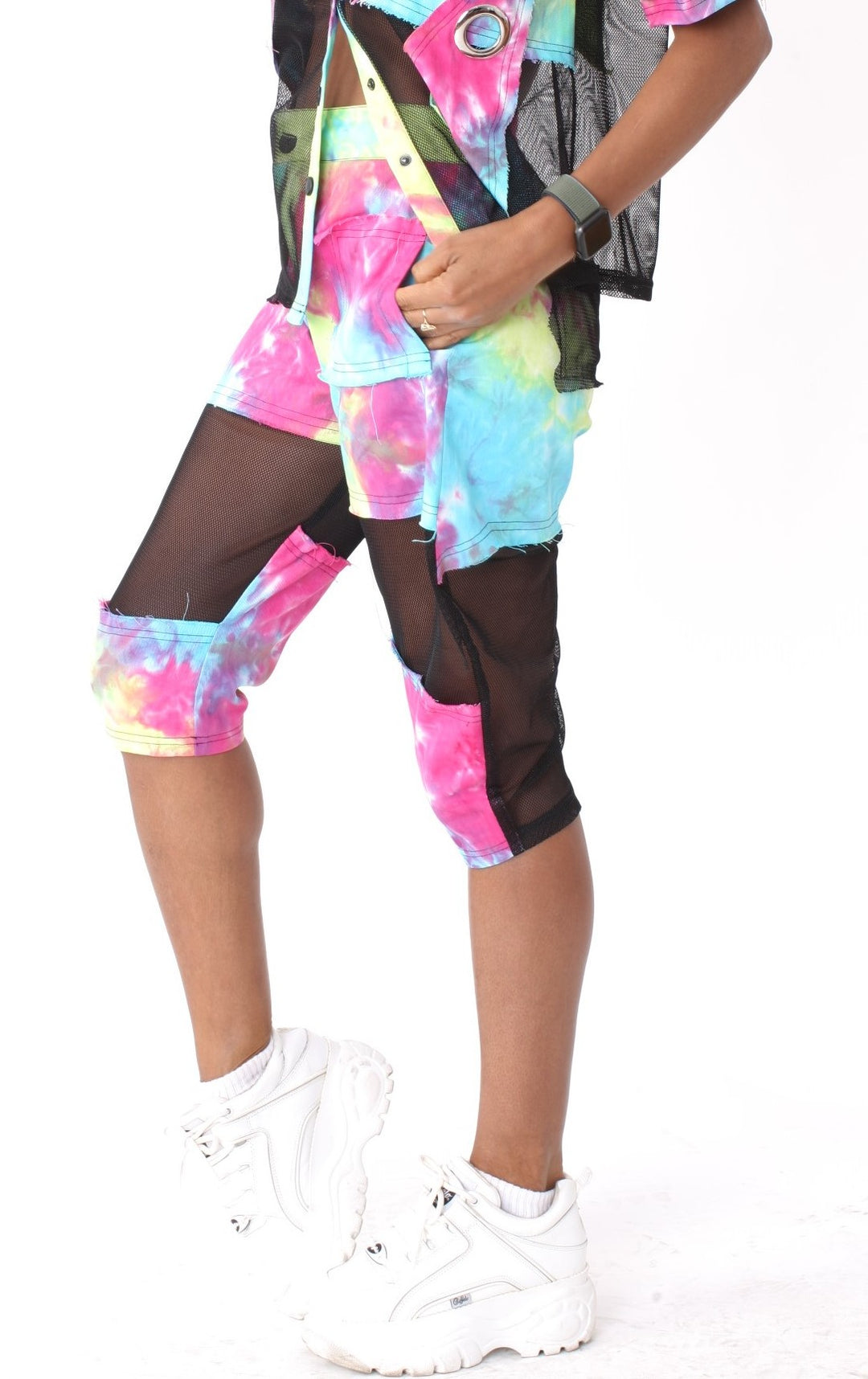 Printed Capris with Mesh Accents- 81910