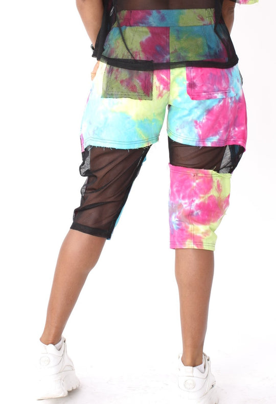 Printed Capris with Mesh Accents- 81910