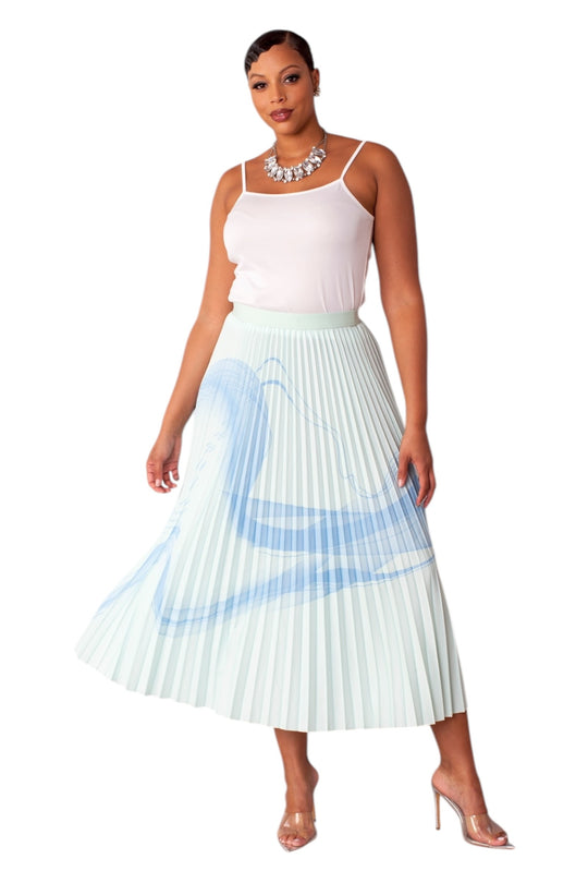 Watercolor Print Pleated Maxi Skirt - 82606