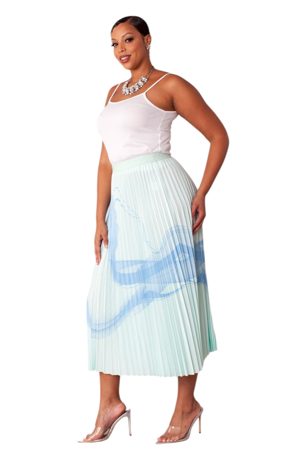 Watercolor Print Pleated Maxi Skirt - 82606