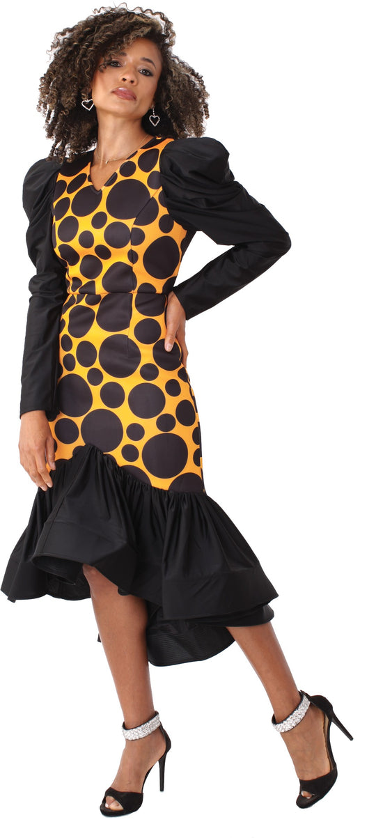 Polka Dot Dress with Puff Sleeves -82139