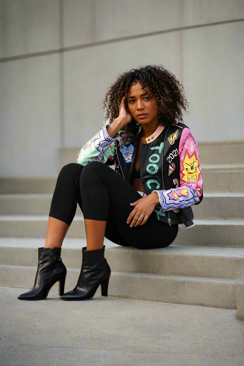 Vibrant Studded Leather Jacket -81765