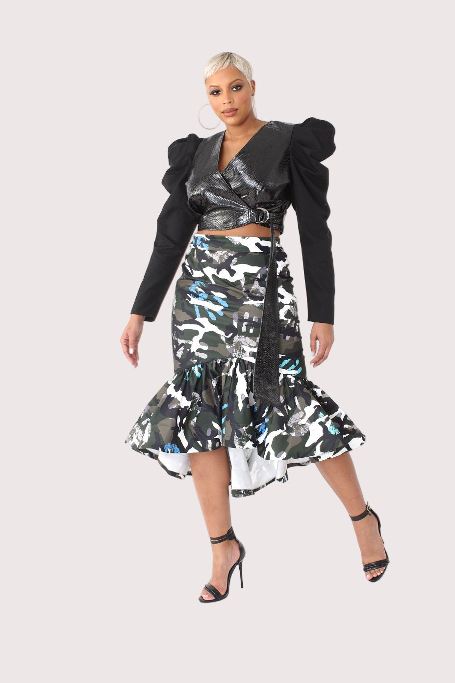 Printed High Low Skirt -81786