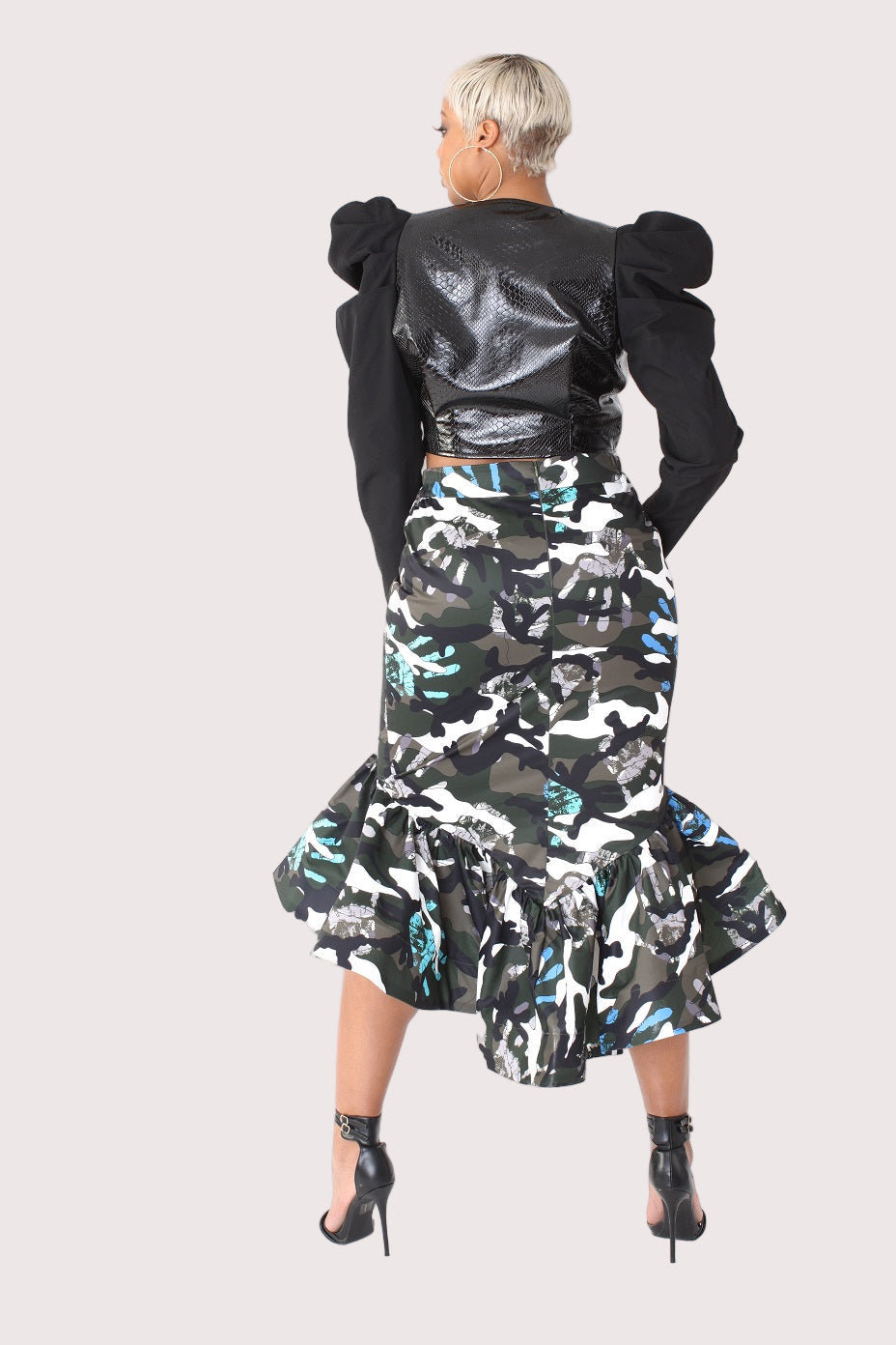 Printed High Low Skirt -81786