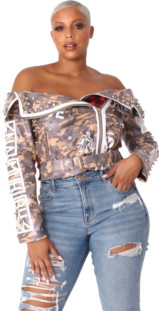 Leather Camo Jacket -81939