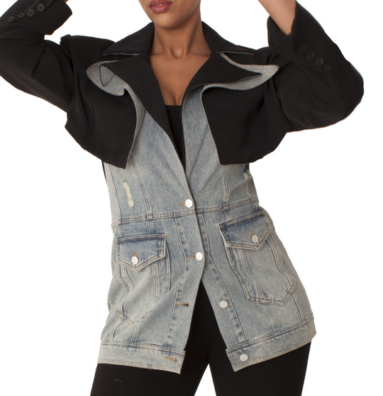 Hybrid Blazer Denim Jacket | Black & Light Wash | Style #82429