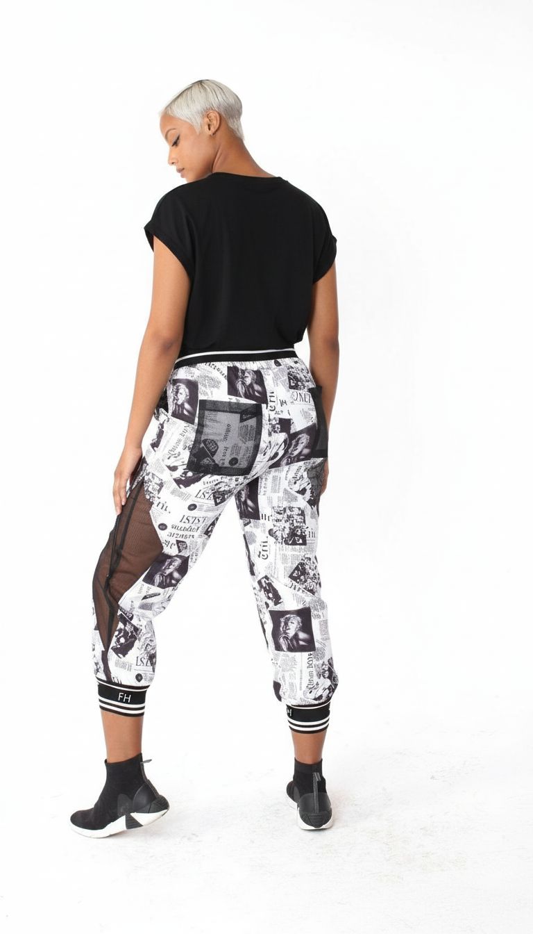Printed Mesh Patchwork Joggers -81856