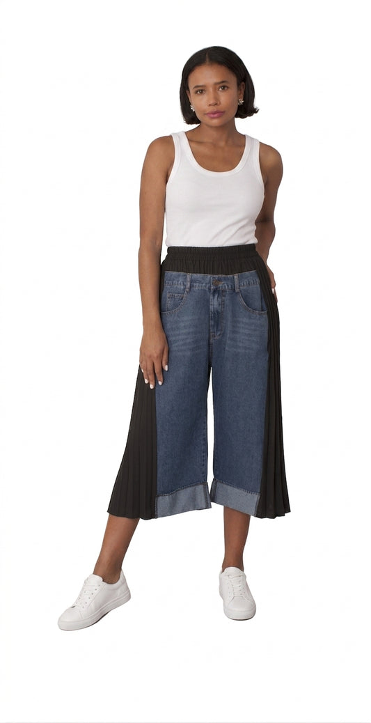 Pleated Panel Denim Culottes -82467