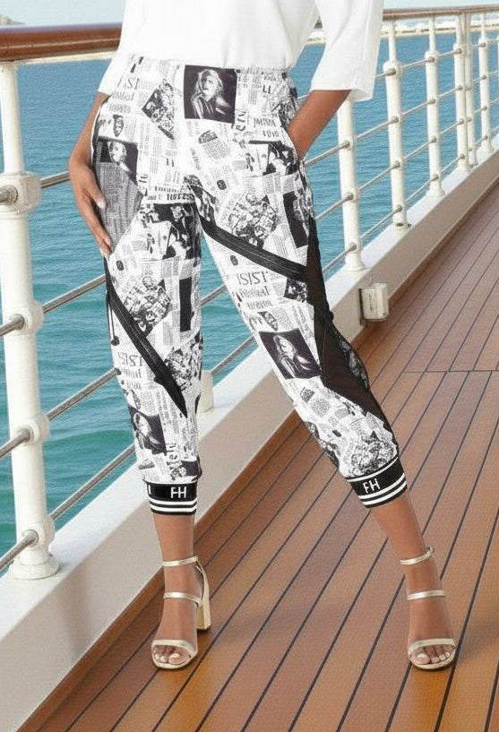 Printed Mesh Patchwork Joggers -81856