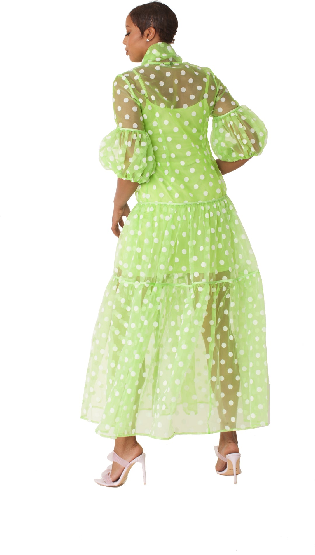 Lime Polka Dot Organza Maxi Dress - 82234