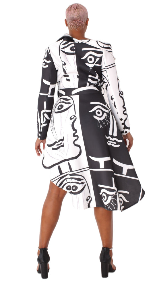 Long Scuba Abstraction Print Belted Jacket - 81973