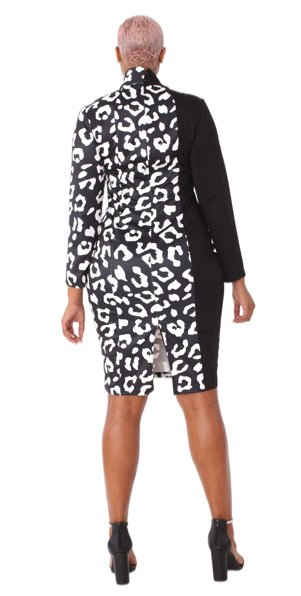 Bold Leopard Print Midi Dress with Bow Collar- 81938