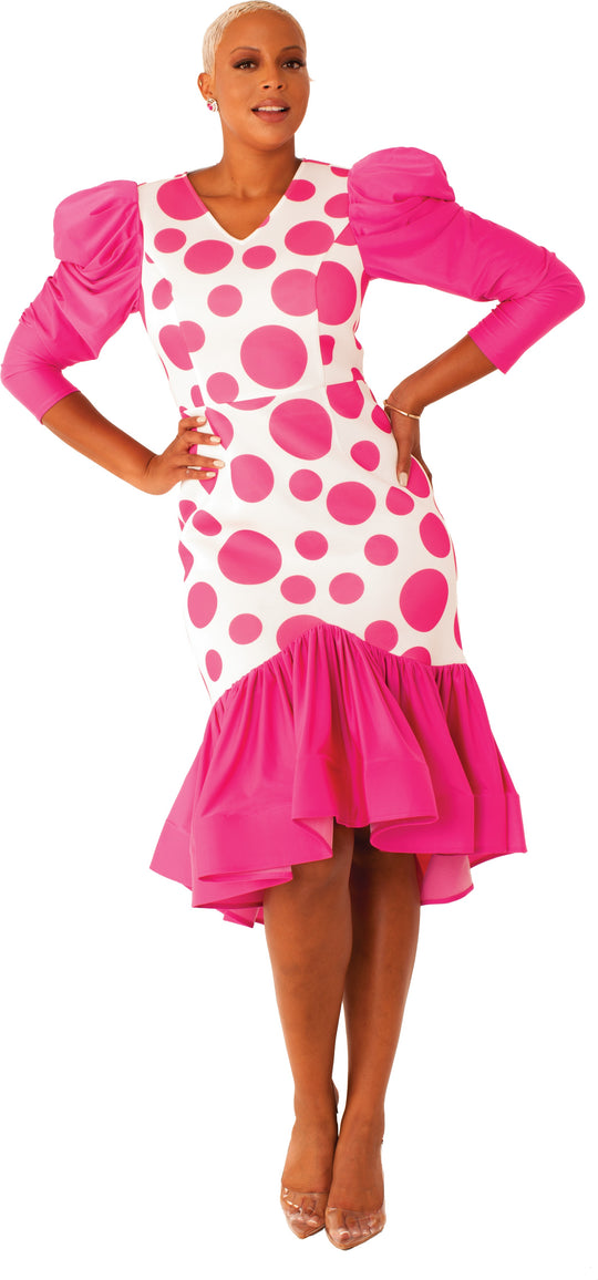 Polka Dot Dress with Puff Sleeves -82139