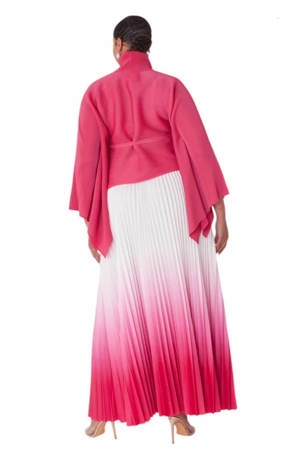 Ombre Pleated Midi Skirt and Wrap Jacket Set- 82766