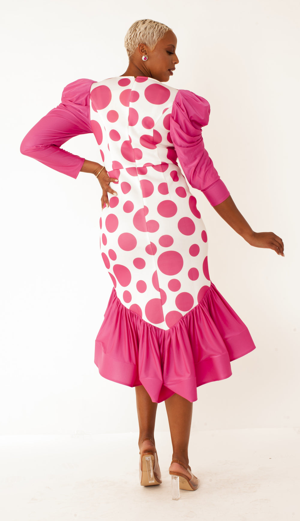 Polka Dot Dress with Puff Sleeves -82139