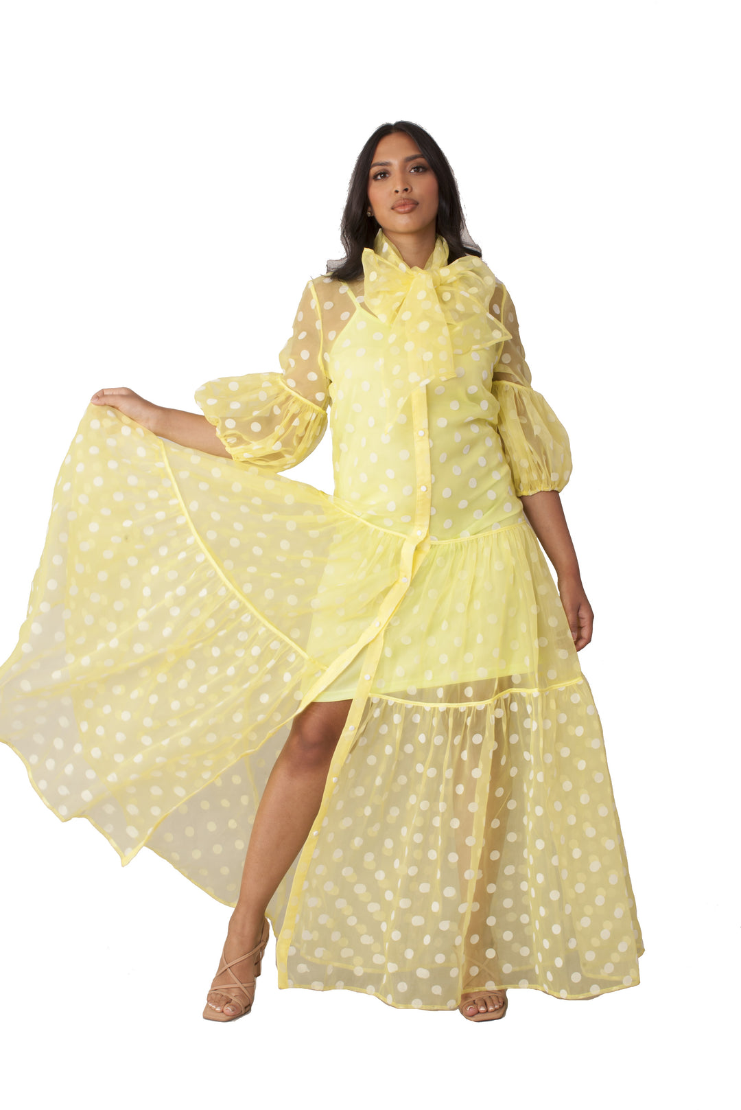 Lime Polka Dot Organza Maxi Dress - 82234