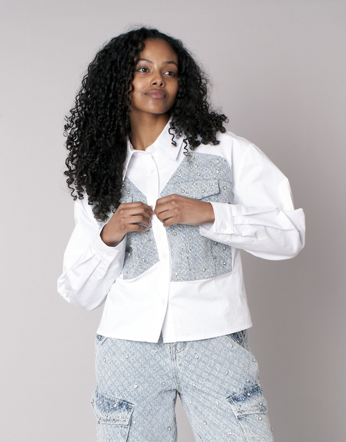 Crystal Pocket Detail Button Down Shirt - 83065