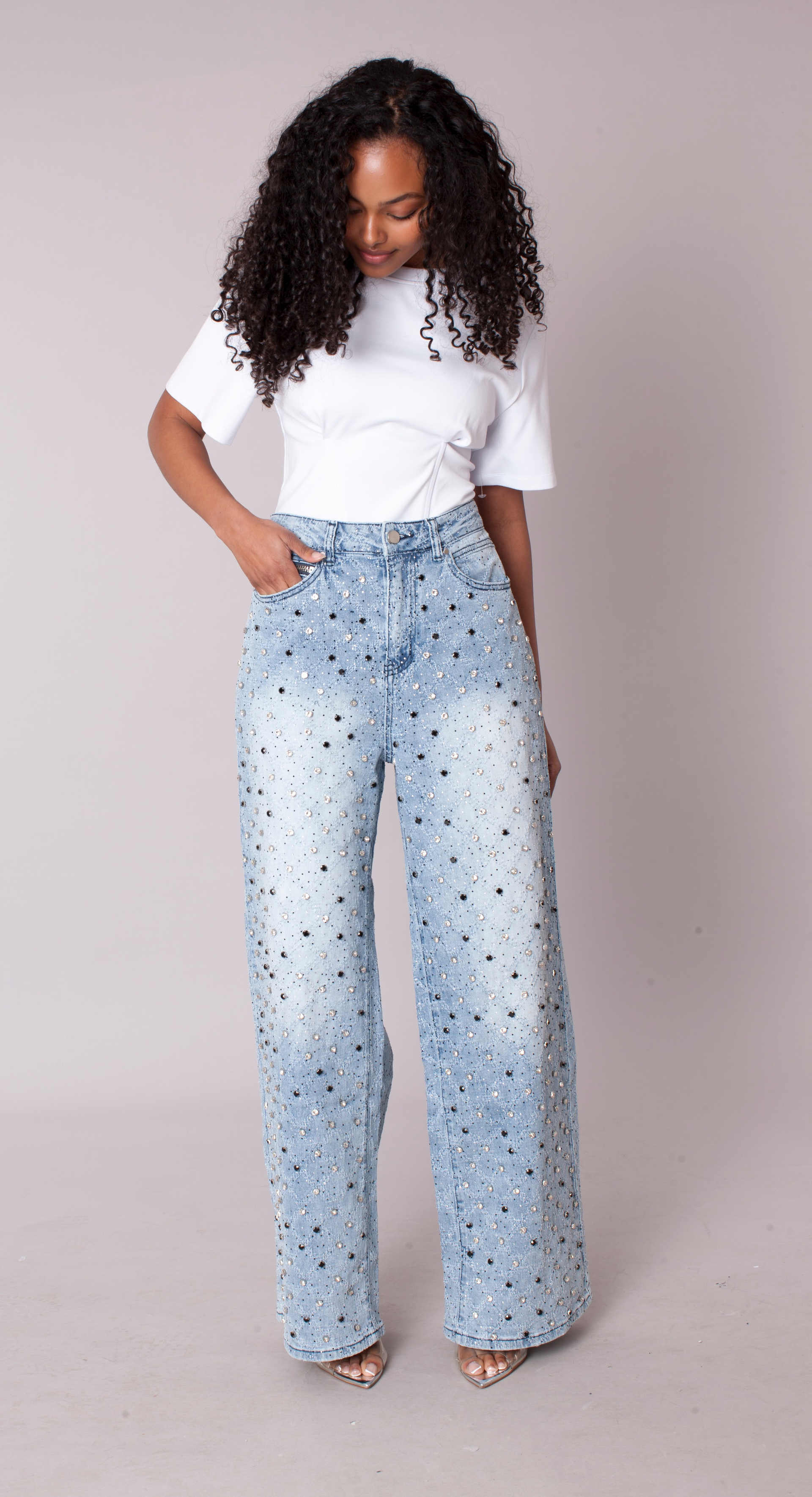 Diamond Stud Ombre Wide Leg Jeans - 83033 – FOR HER NYC OFFICIAL