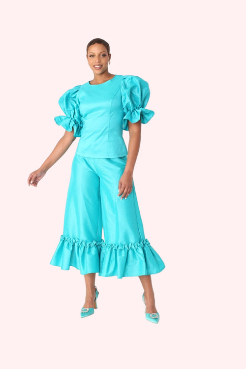 Dramatic Ruffle Hem Wide Leg Pants - 82170