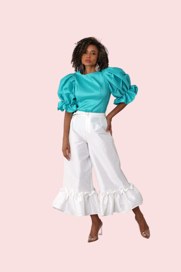 Dramatic Ruffle Hem Wide-Leg Pants – Chic Style – FOR HER NYC OFFICIAL