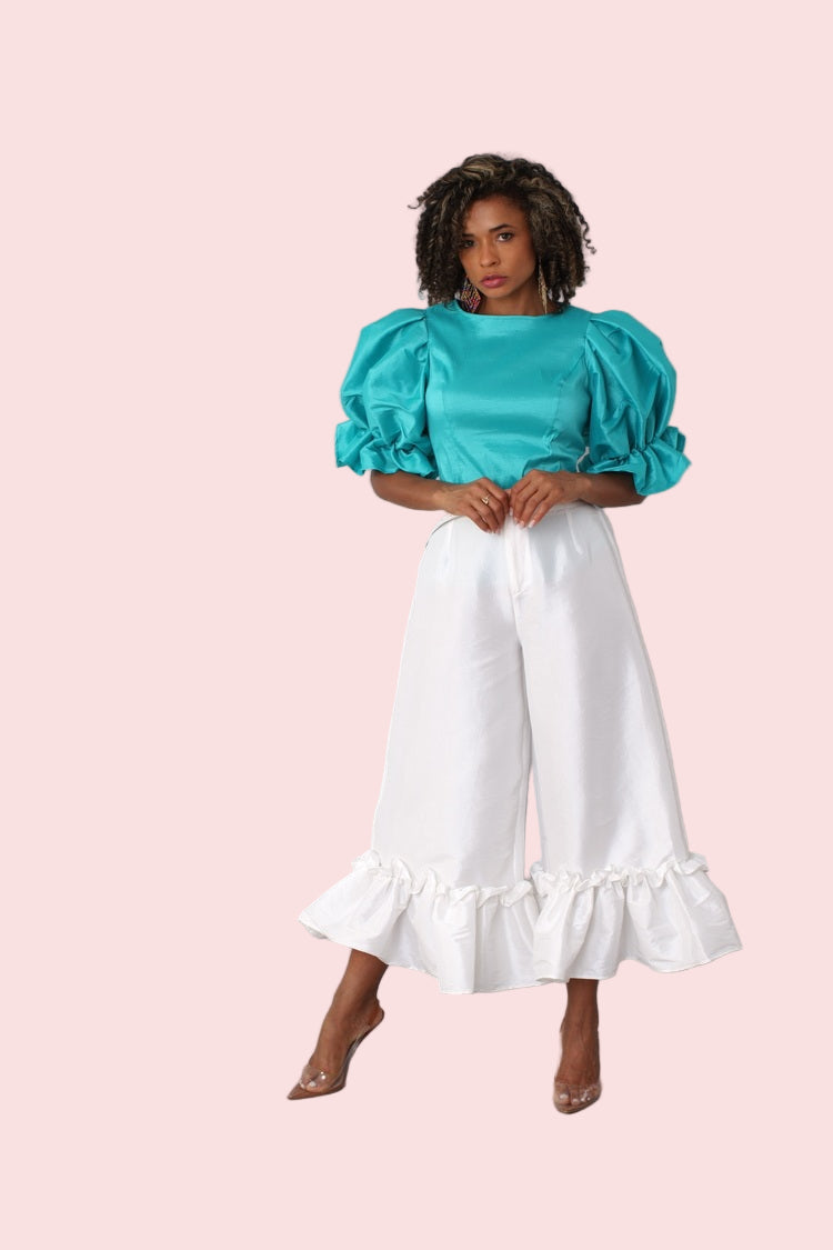 Dramatic Ruffle Hem Wide-Leg Pants – Chic Style – FOR HER NYC OFFICIAL