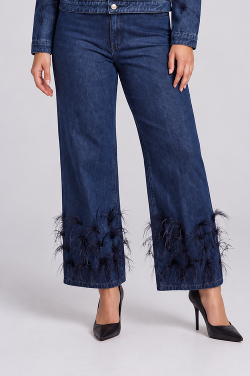 Feather Trim Wide Leg Jeans - 82304