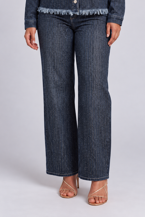 Glitter-Effect Flared Denim Pants - 82955