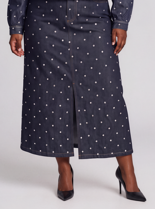 Embellished Denim Maxi Skirt - 82963