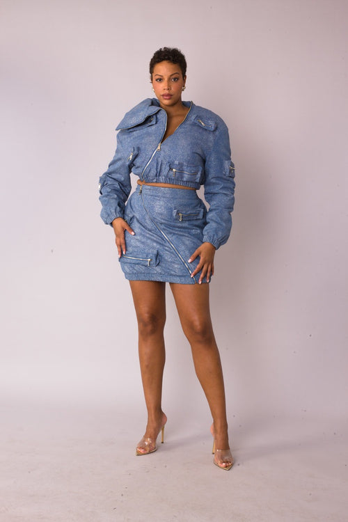 Metallic Shimmer Cropped Bomber Jacket  -82592