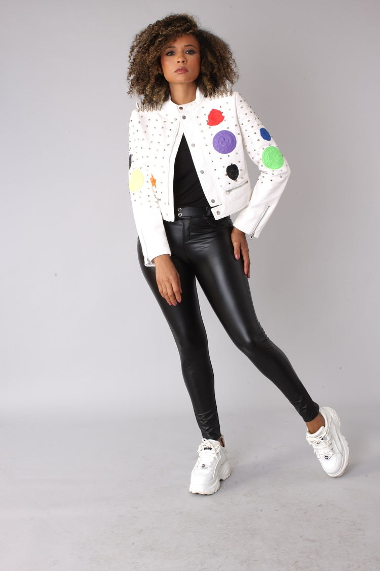 Multi Colored Studded Leather Jacket -81752 – FOR HER NYC OFFICIAL