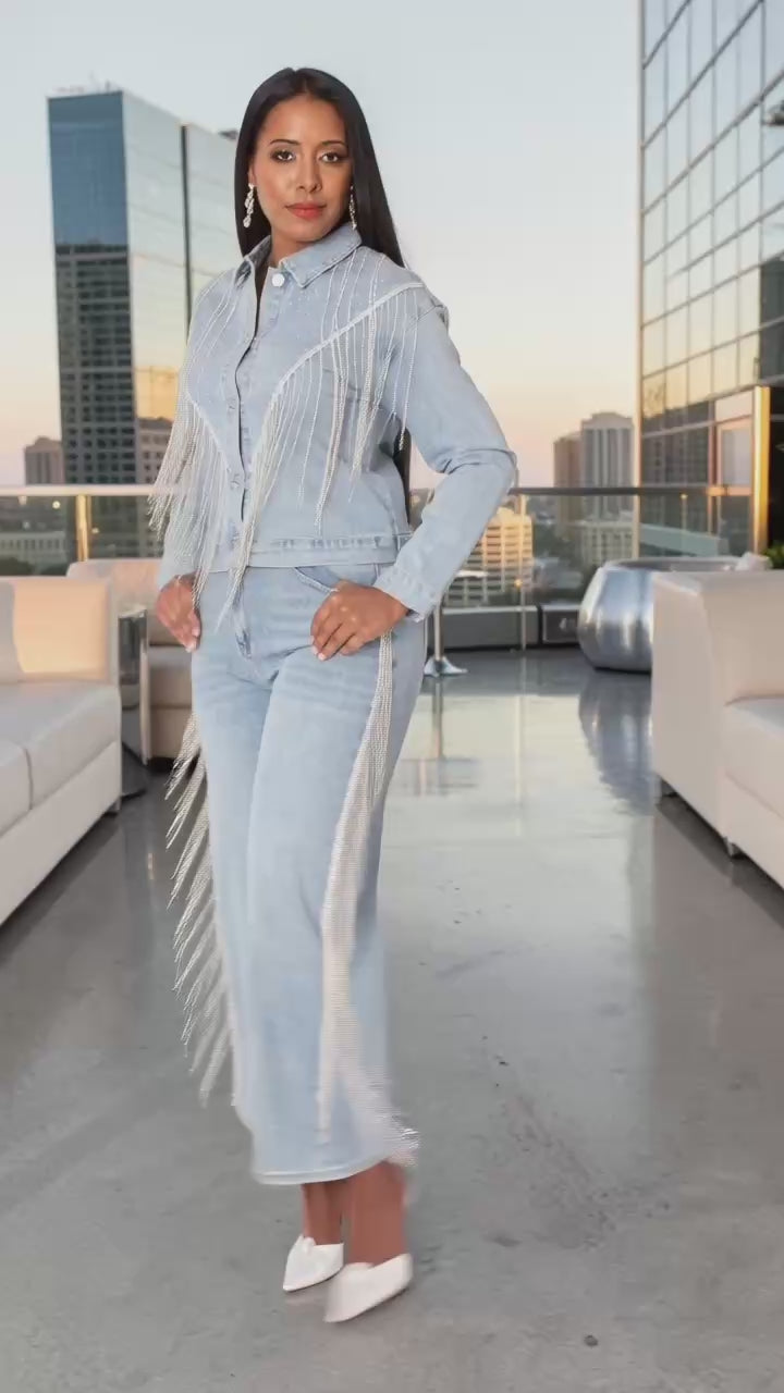 82939 wash blue denim rhinestone-fringe-jean video