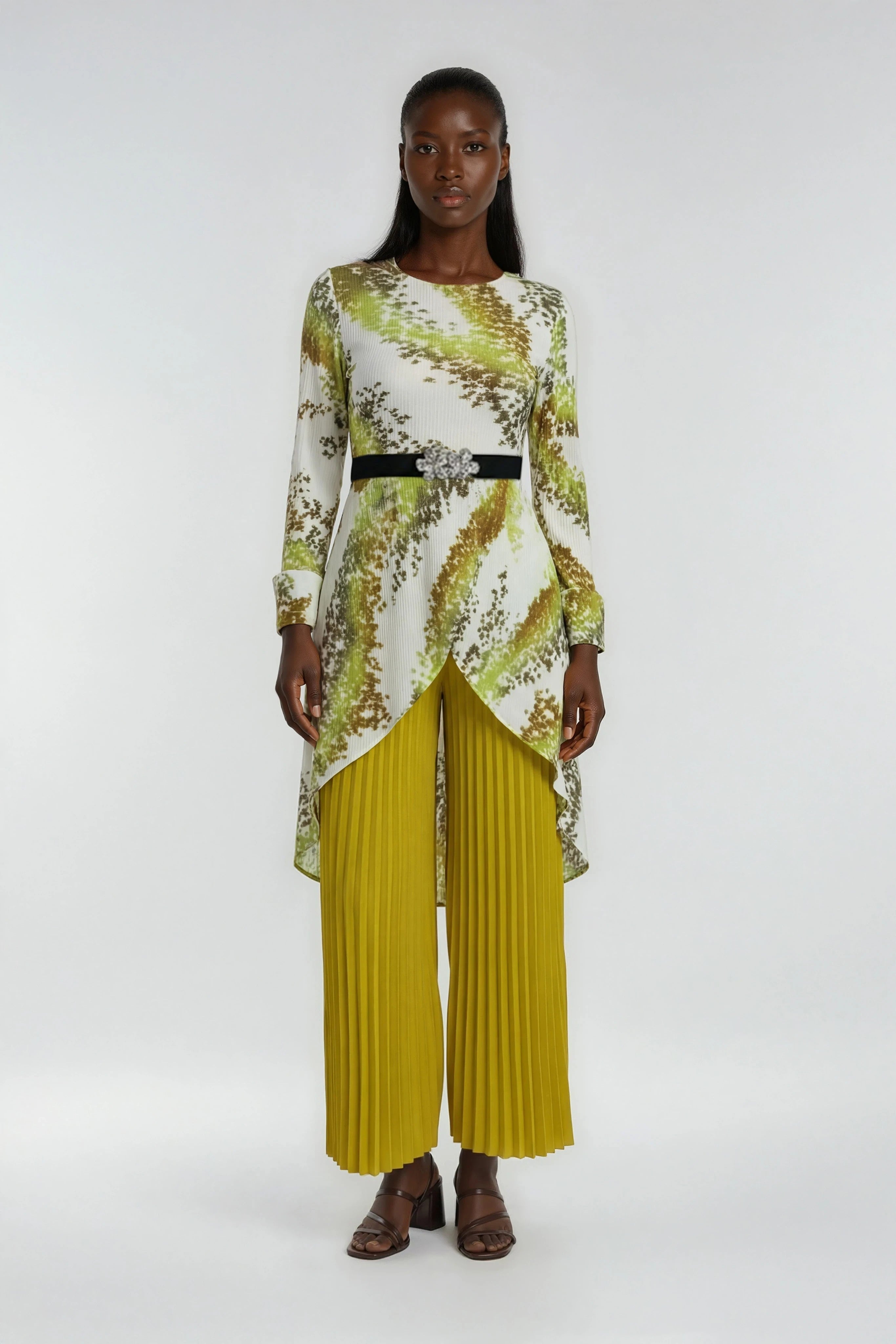 Printed Tunic Top with Pleated Wide-Leg Pants - 83001 – FOR HER