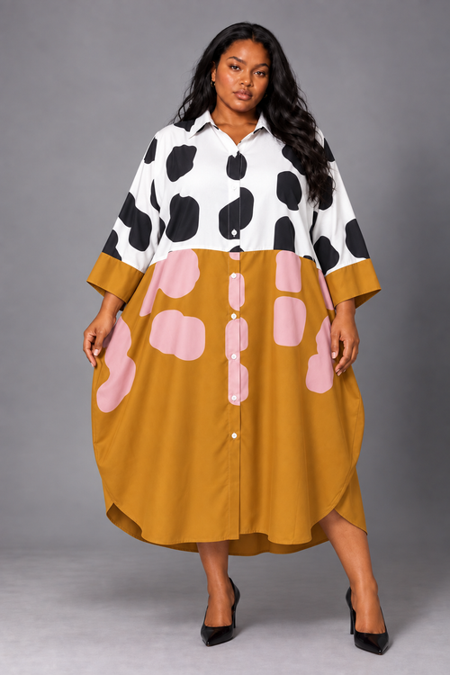 Plus Size Bold Graphics Shirt Dress - S0270W