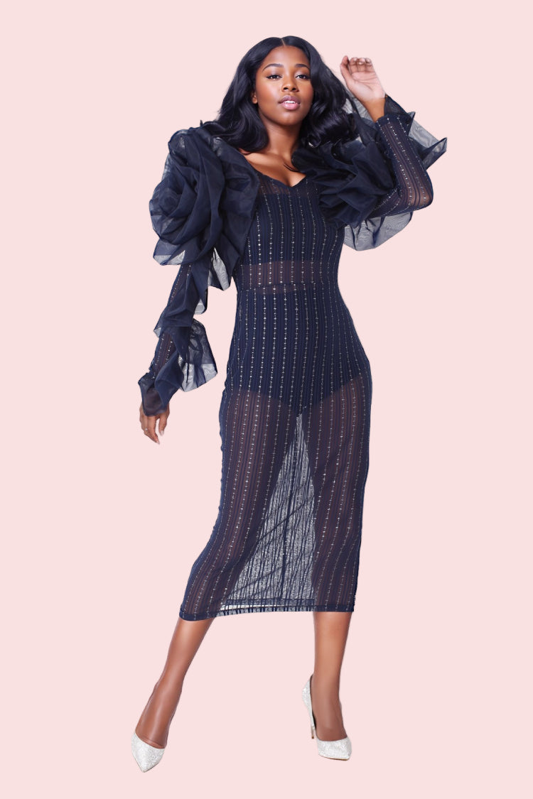 fitted ruffle midi dress Paisley Tiered Ruffle Midi Dress