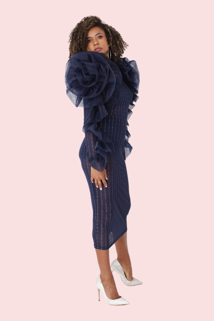sheer frilly dress Talula Sheer Hem Ruffle Midi Dress Blue