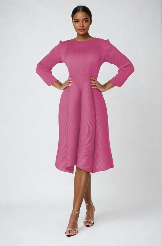 Vibrant Textured Bubble Midi Dress - 82765