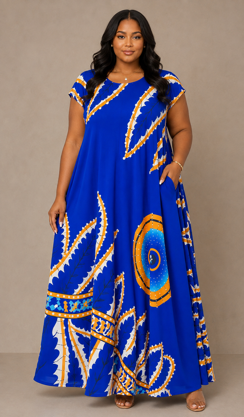 Plus Size Abstract Print Maxi Dress - T8144W