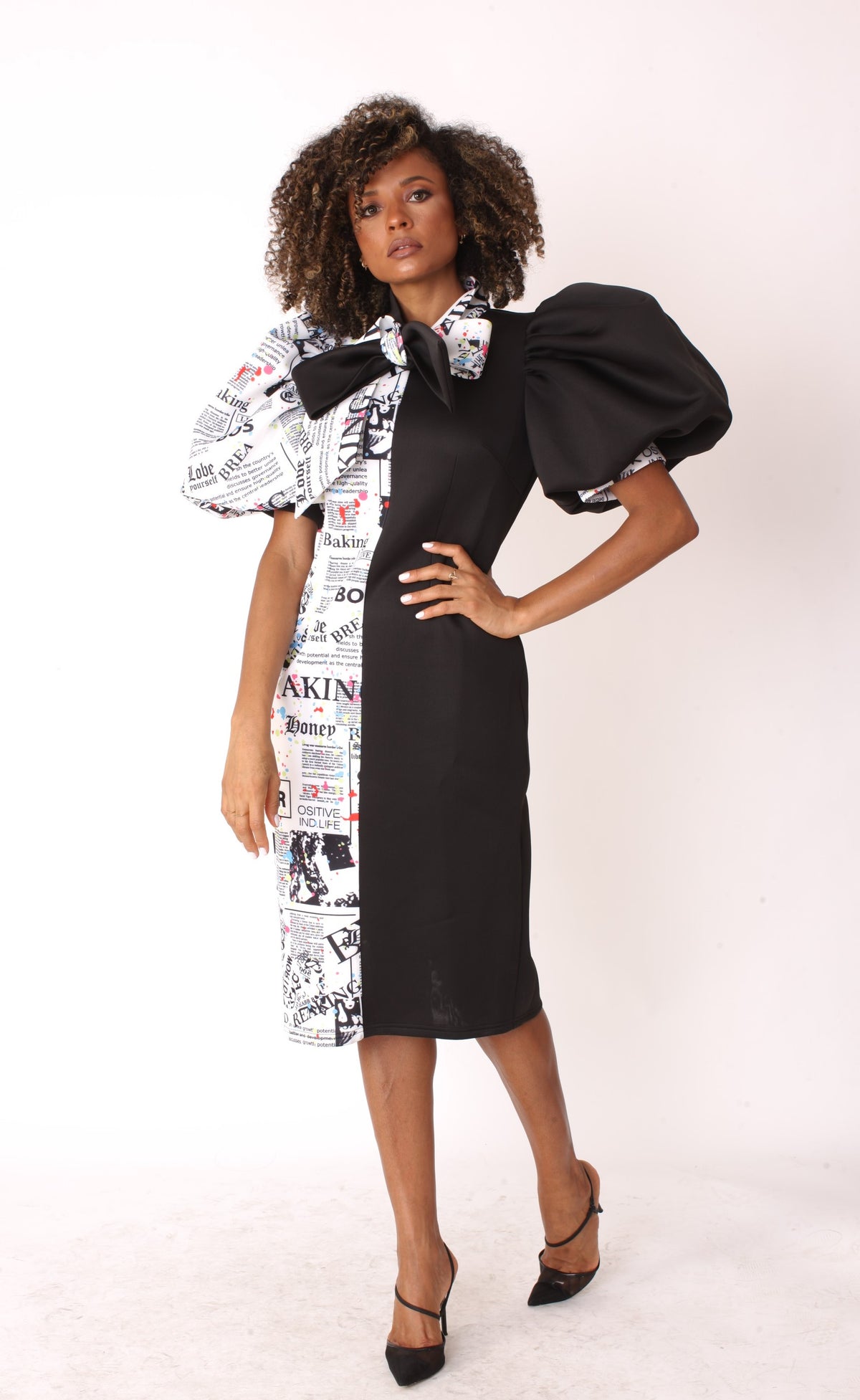 TWO TONED SCUBA DRESS STYLE 81822 - BLACK PRINT