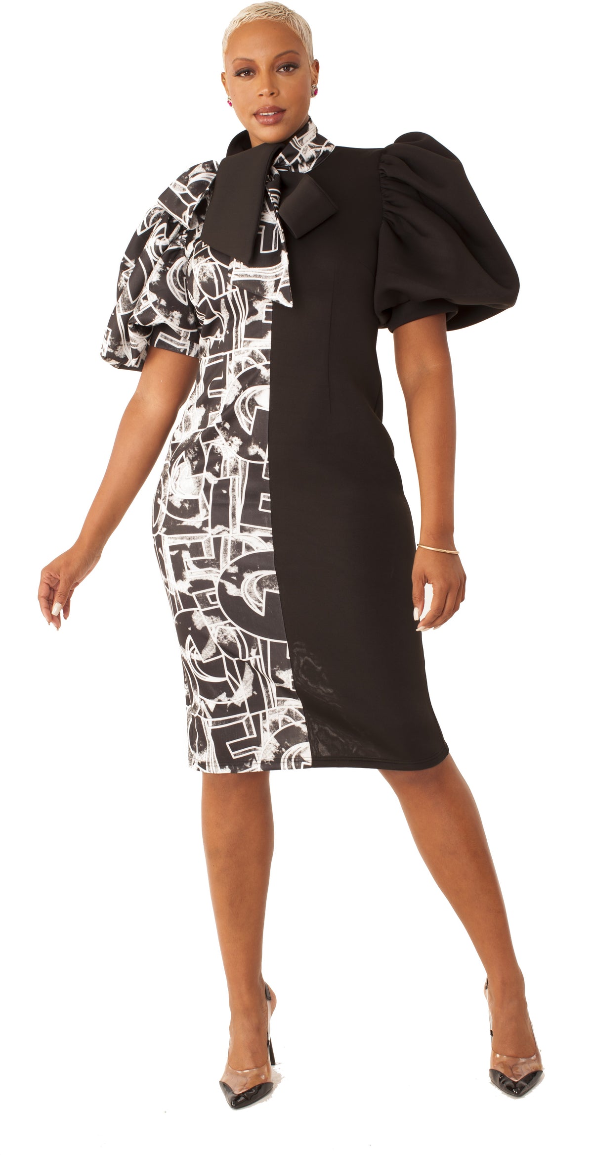 TWO TONED SCUBA DRESS STYLE 81822 - BLK