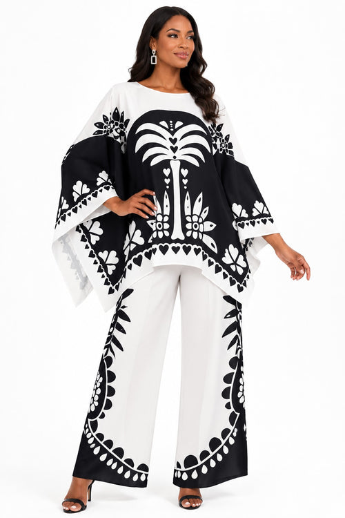 Black & White Maxi Tunic Pant Set -U0649