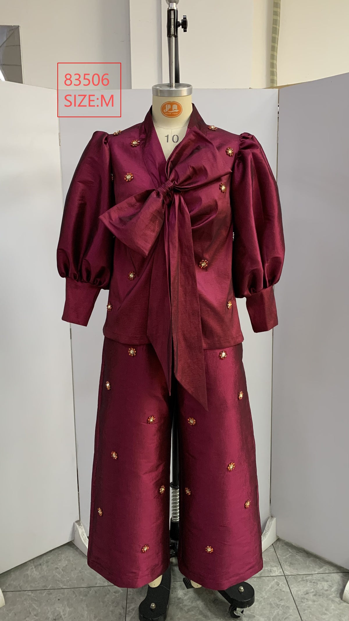 Zola Jeweled Bow Pant Set - RASPBERRY